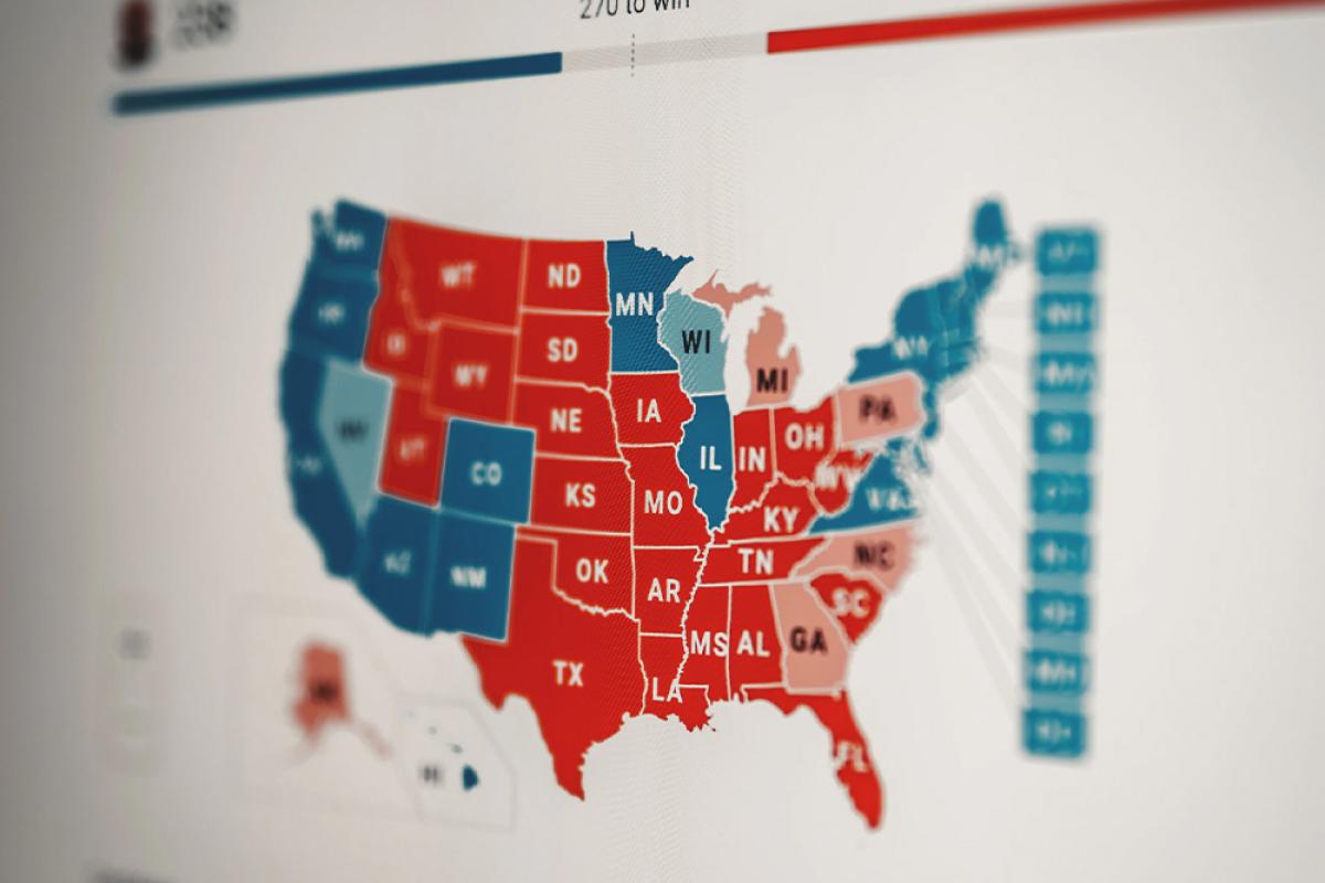 political map of the USA, red and blue states
