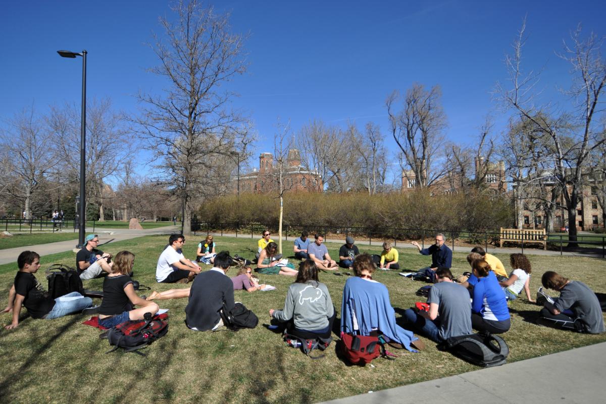 Group of students studying outside