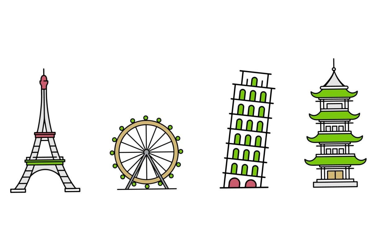 Illustration of a bunch of different landmarks