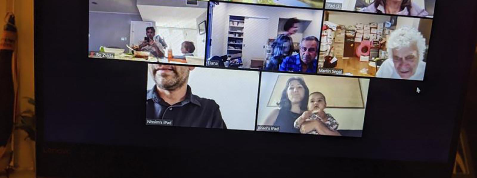 Computer screen during a virtual Seder for Passover