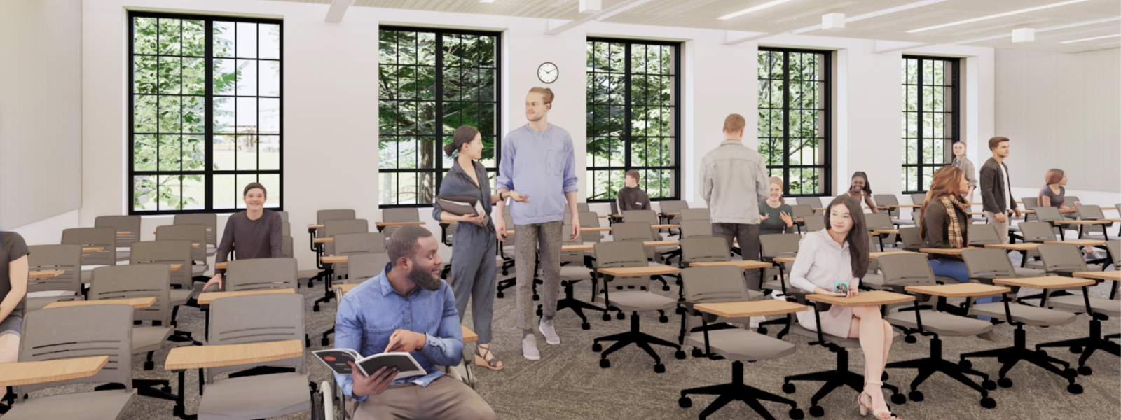 An architect's rendering of Hellems' classroom space shows high, well-lit windows.