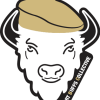 Illustration of buffalo wearing gold beret