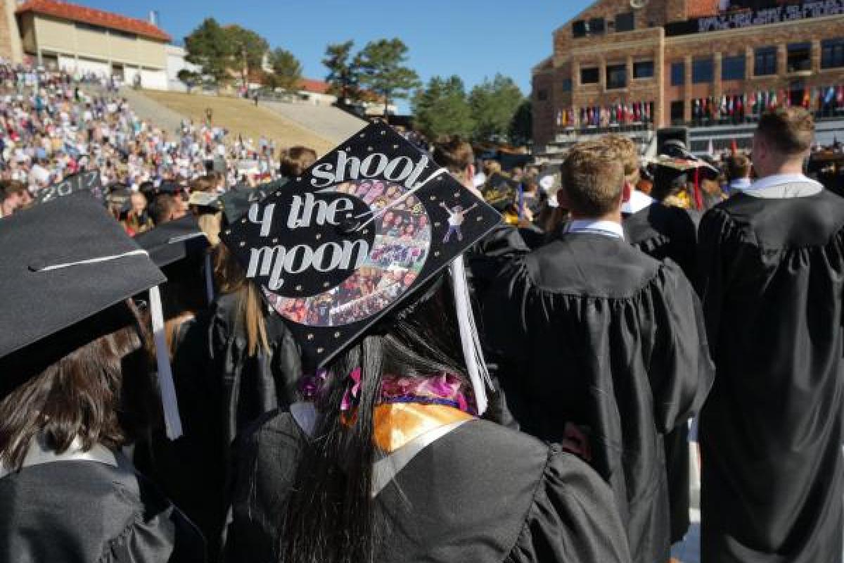 students' mortar boards at graduation
