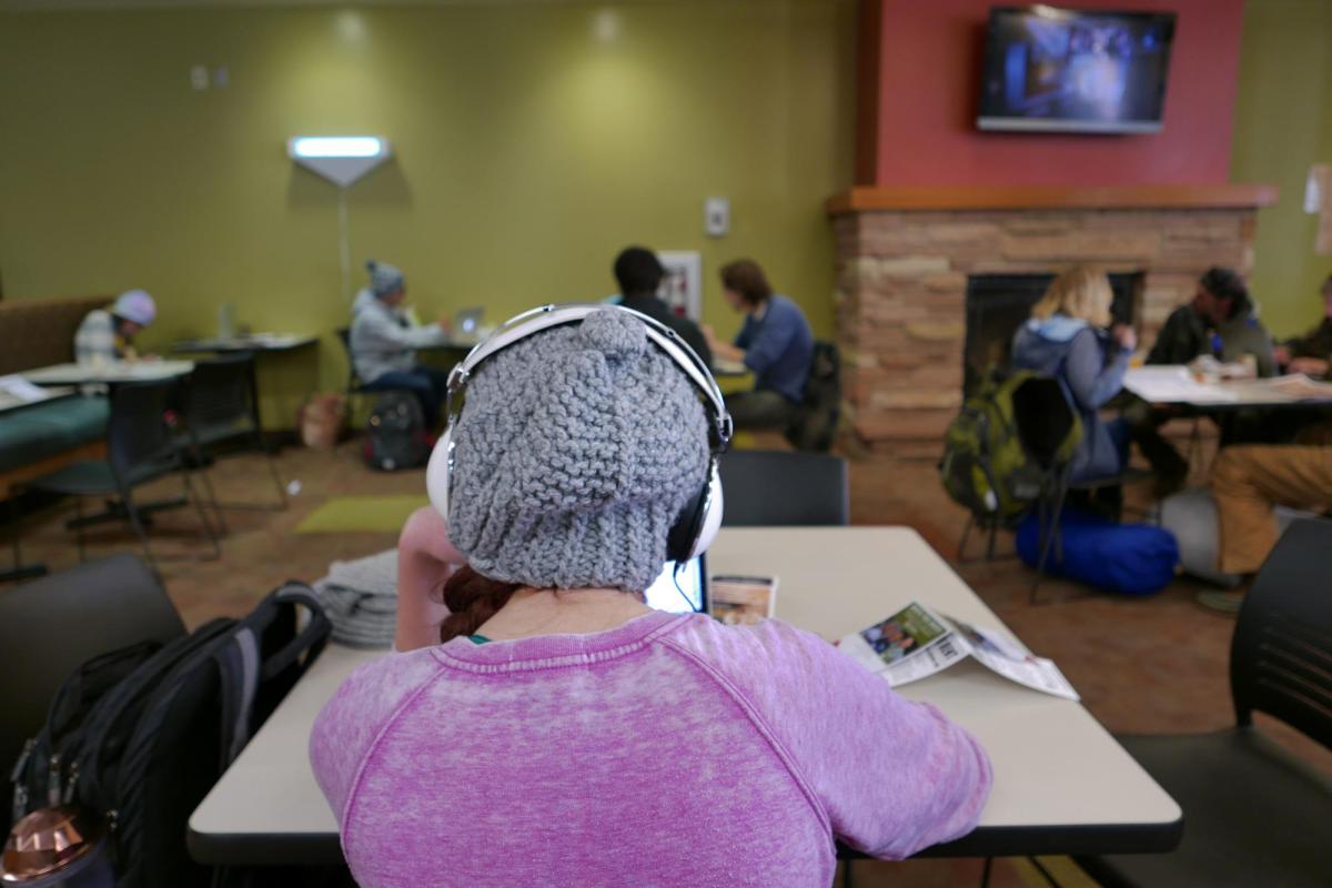Student listening to music