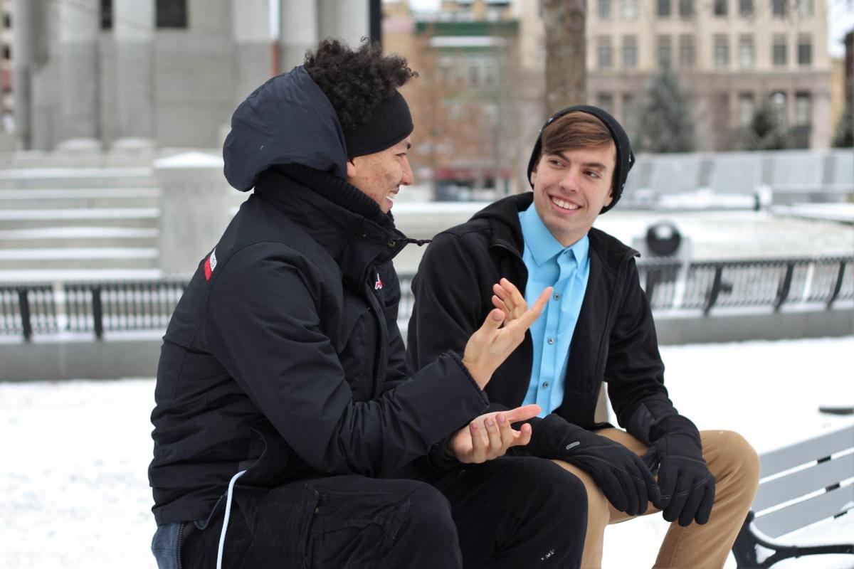 Students in winter discussion