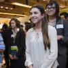 Students stand in line at a CU Boulder career fair to learn about job opportunities and internships