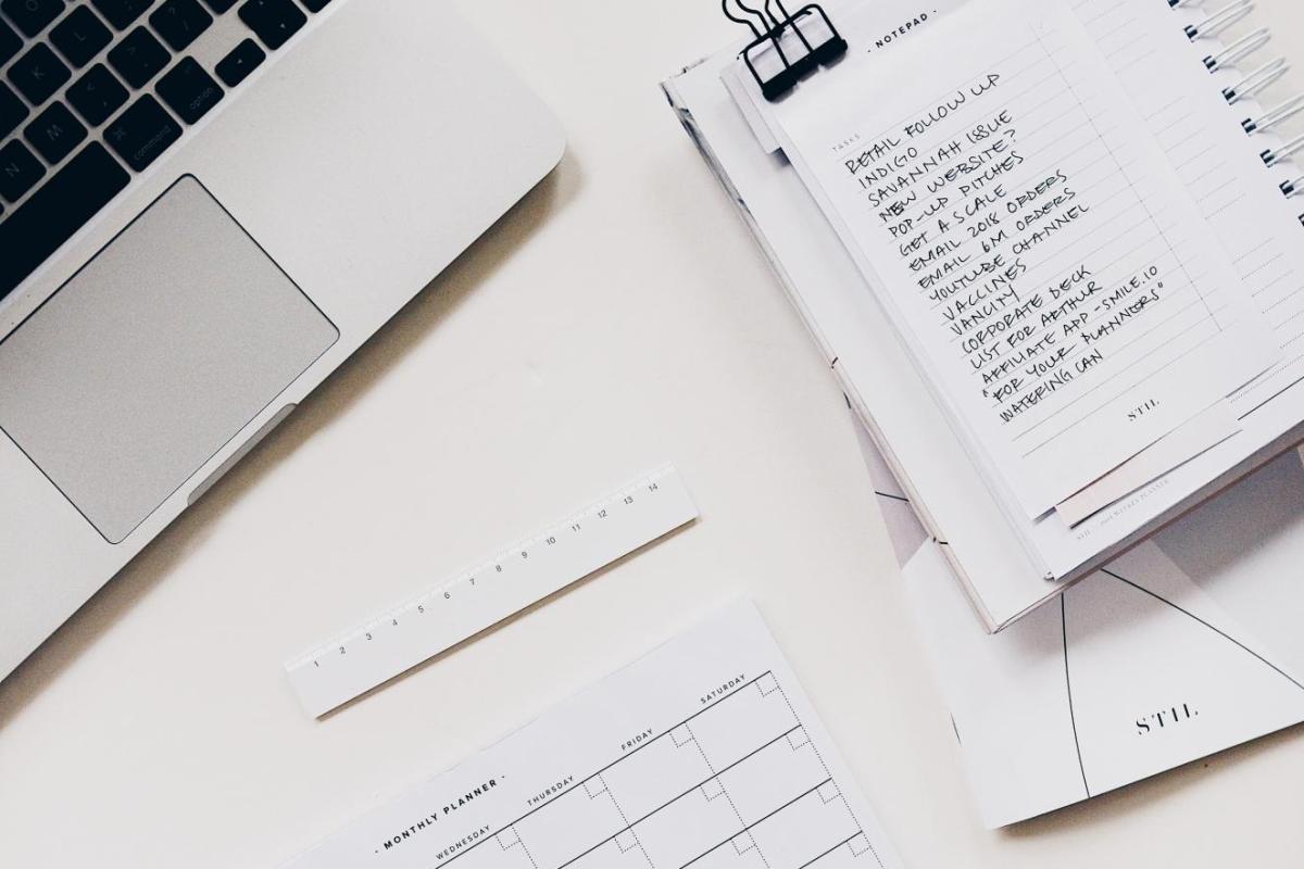 a desk with paper on it