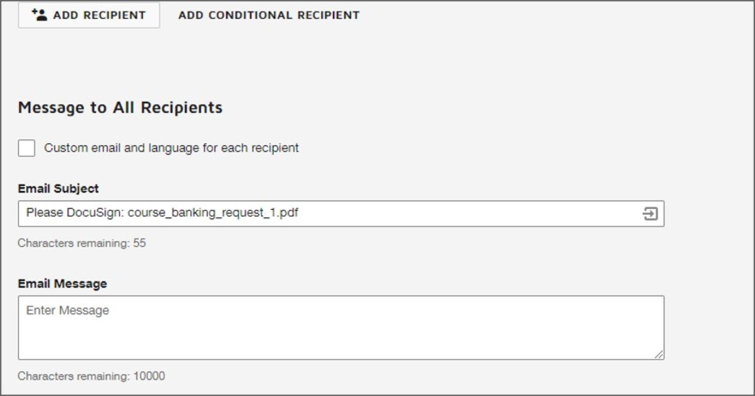 Screengrab from DocuSign banking template