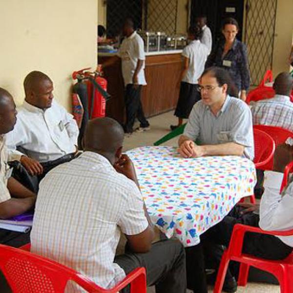 Participants in a modern cell-biology ‘boot camp’ in Ghana pause for reflection during the course. Photo courtesy of Dick Macintosh.