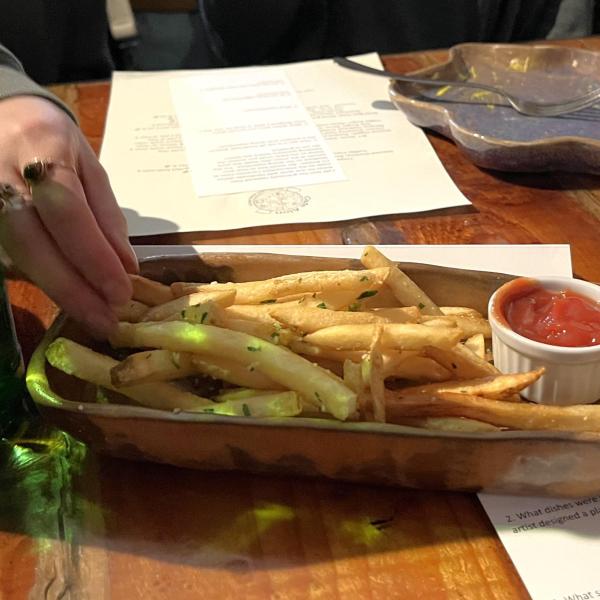 French fries in a rectangular dish