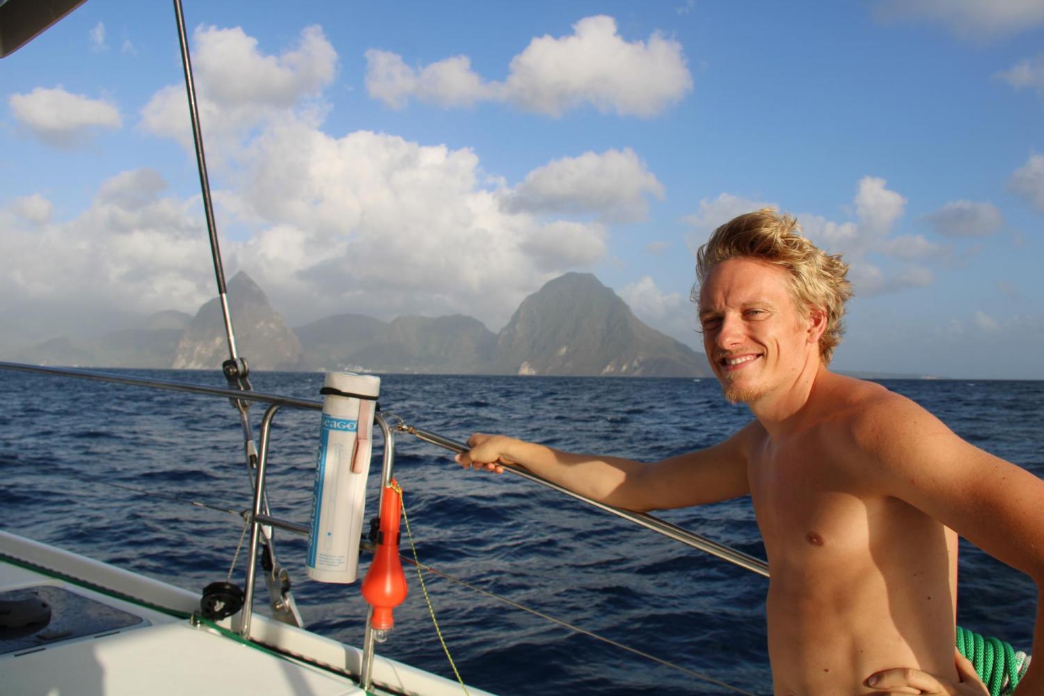 Climate scientist Joep van Dijk near the coast of St. Lucia.