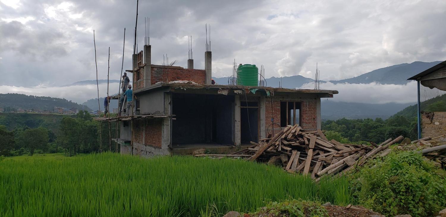 House under construction in Gorkha, Nepal, after 2015 earthquake