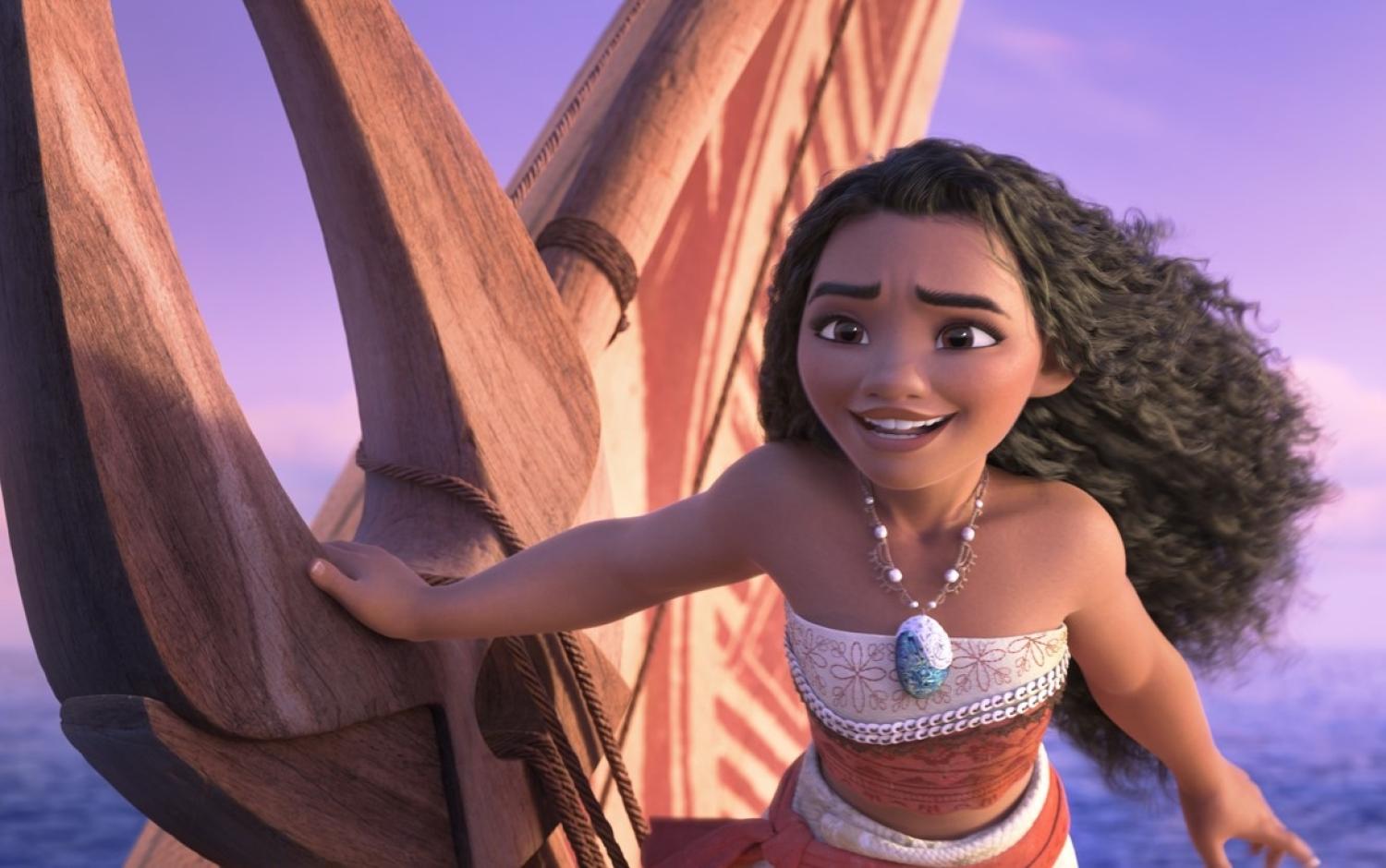Disney character Moana on a boat