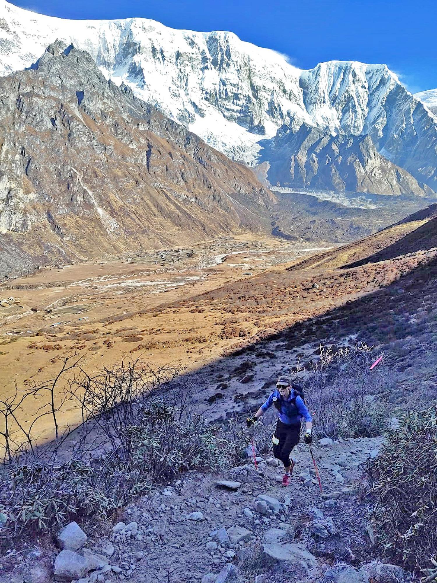 Clare Gallagher running in Bhutanese Himalayas
