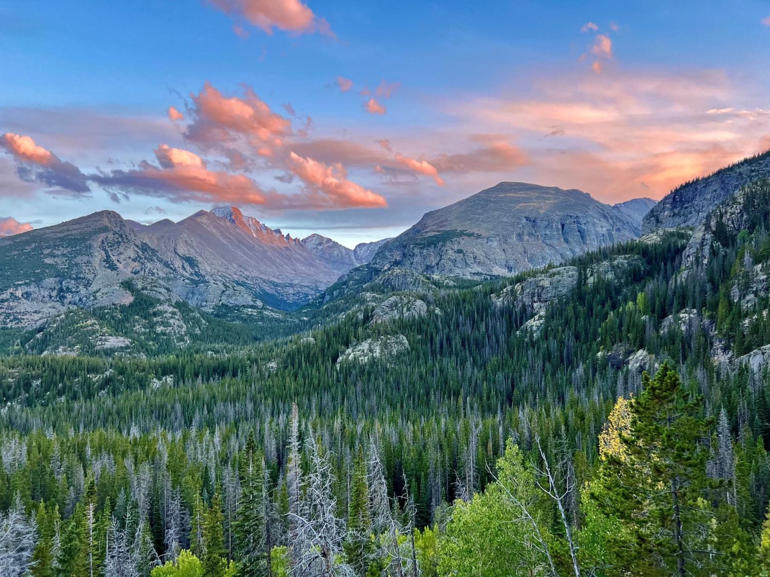 pink sunset in Colorado mountains