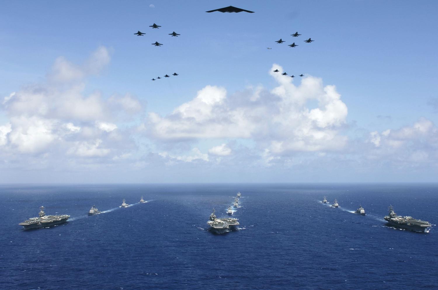 the ships and aircraft of the U.S. Pacific Fleet on the ocean