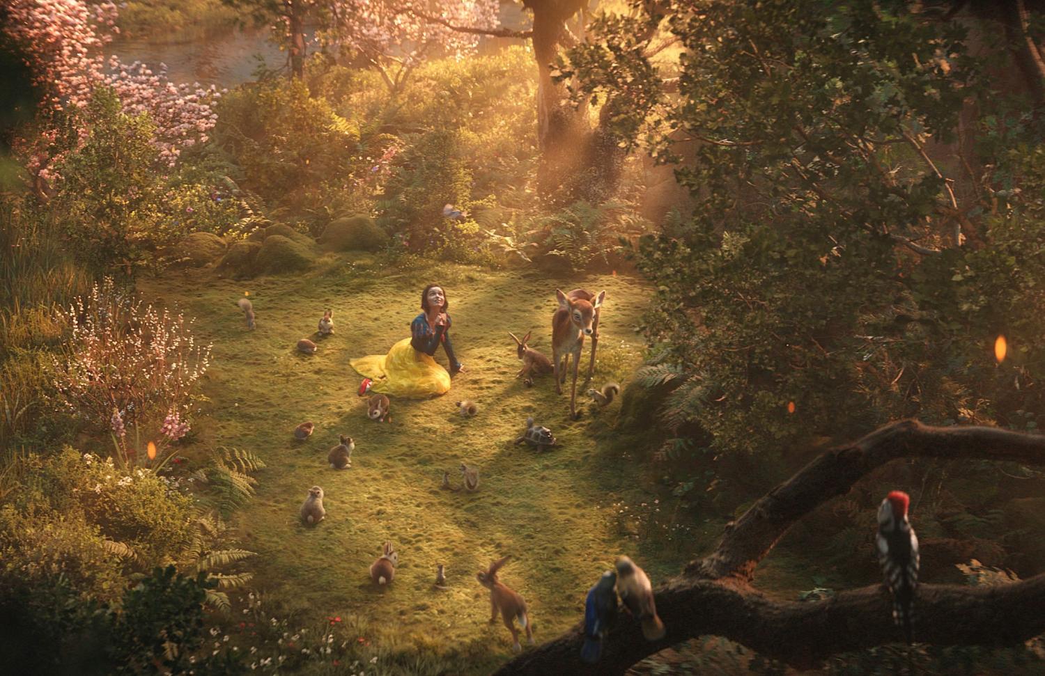 Actress Rachel Zeigler in forest scene from movie Snow White