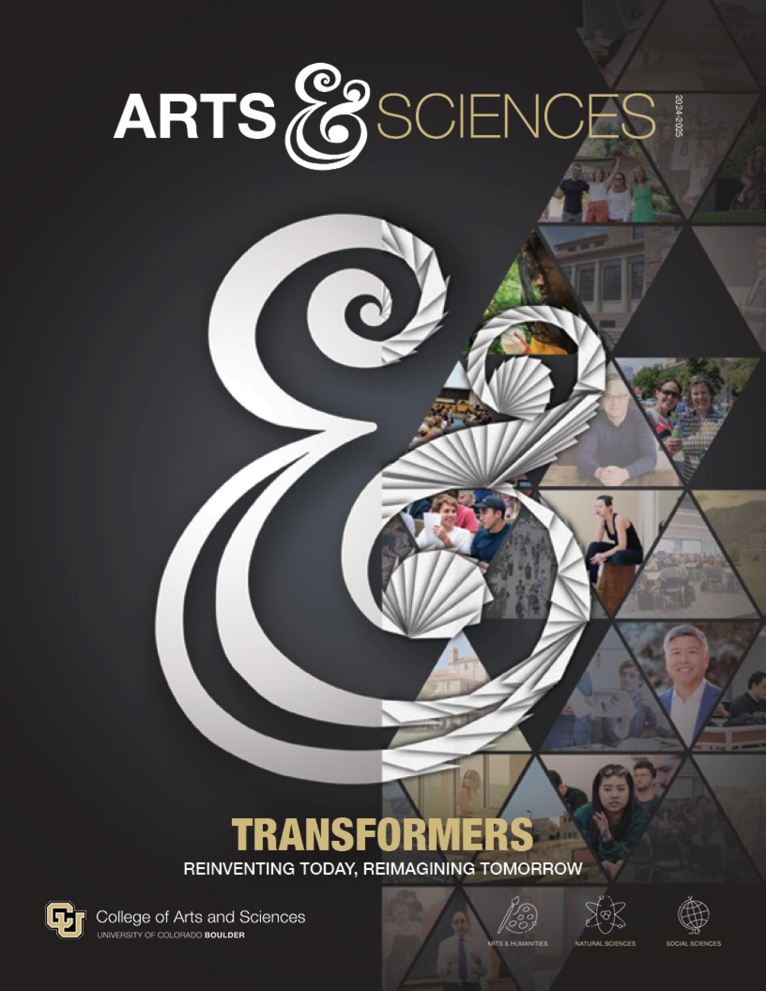 2024-2025 Colorado Arts and Sciences magazine cover featuring origami ampersand