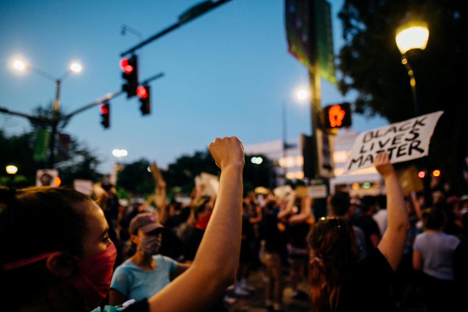 Black Lives Matter protesters at traffic intersection