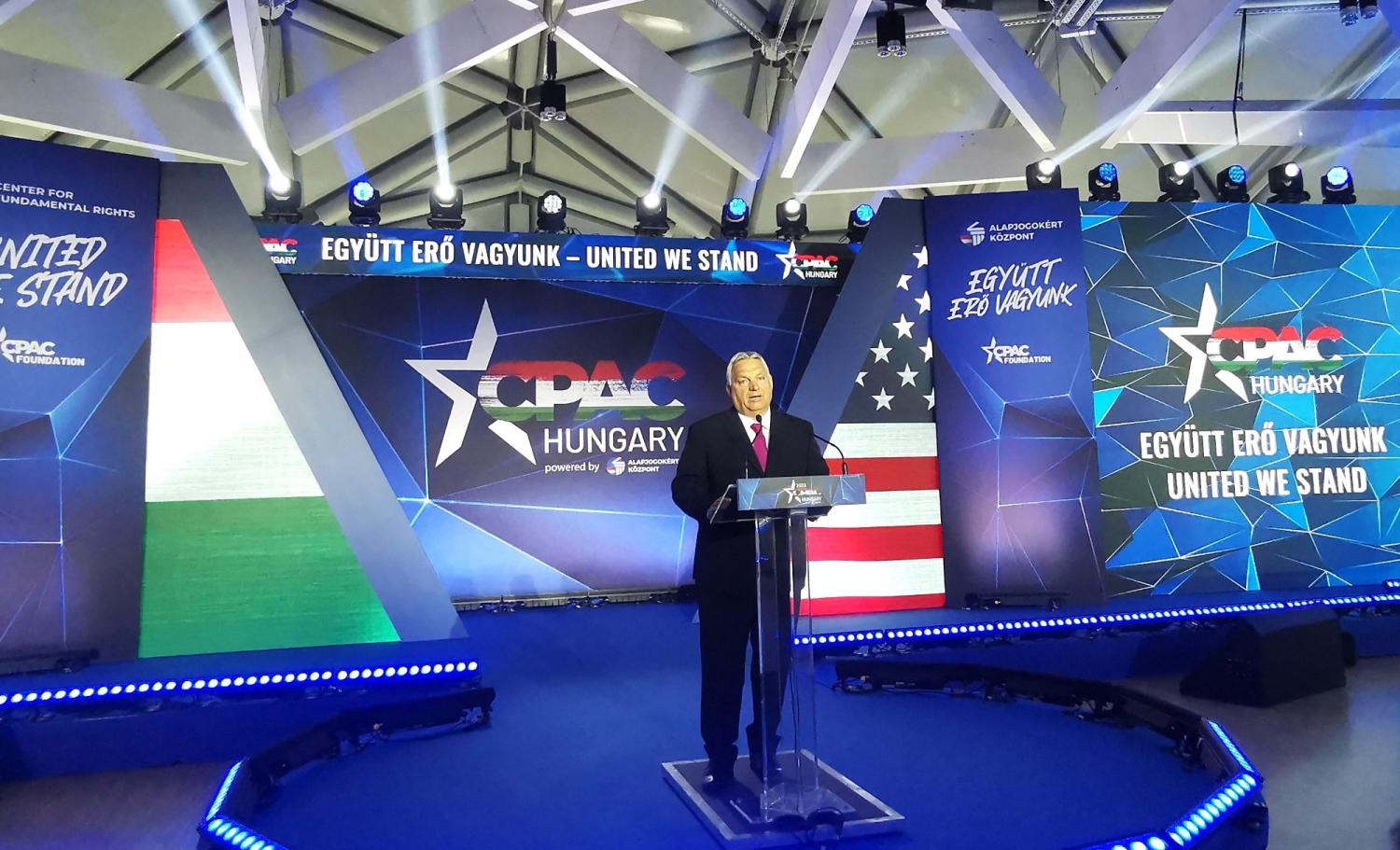 Viktor Orban onstage at CPAC 2023 in Hungary