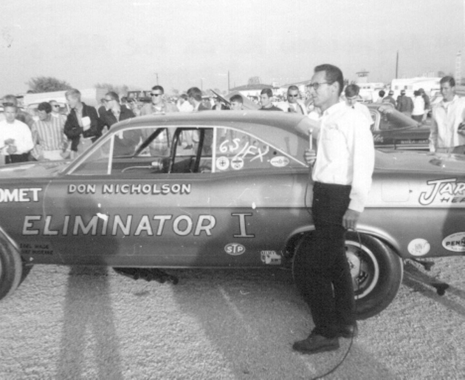Wide World of Sports reporter interviewing car racer Don Nicholson