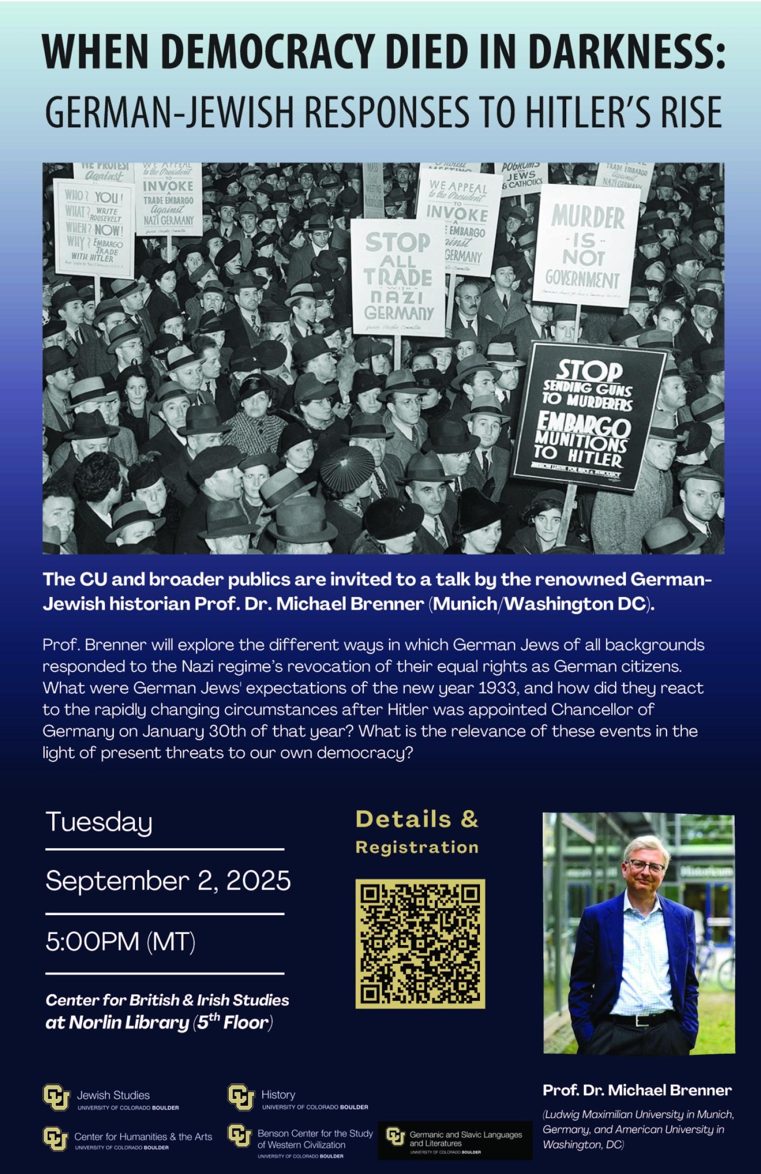 flyer for "When Democracy Dies in Darkness" presentation at CU Boulder