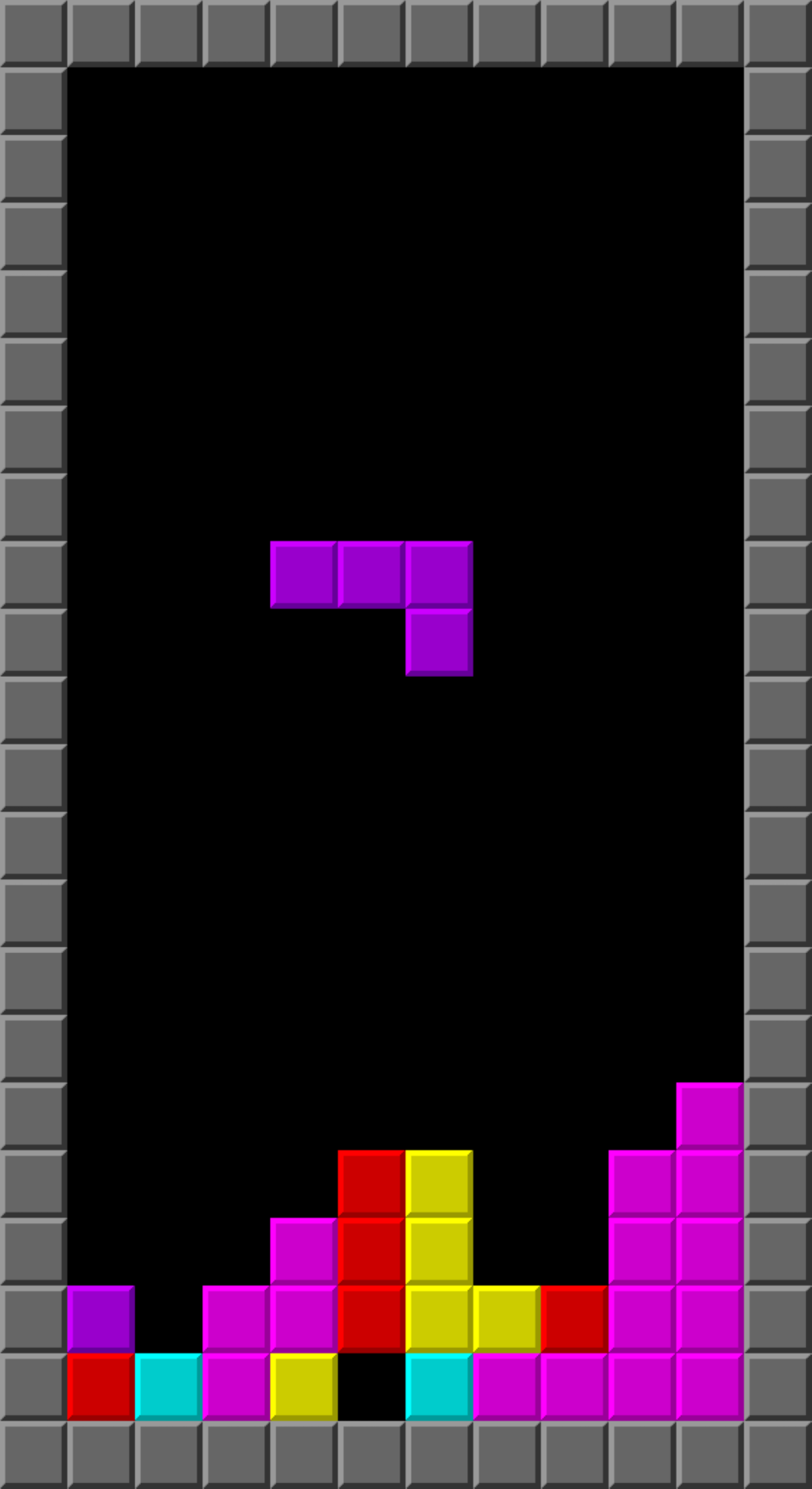 Screen grab of Tetris game with purple, L-shaped piece falling