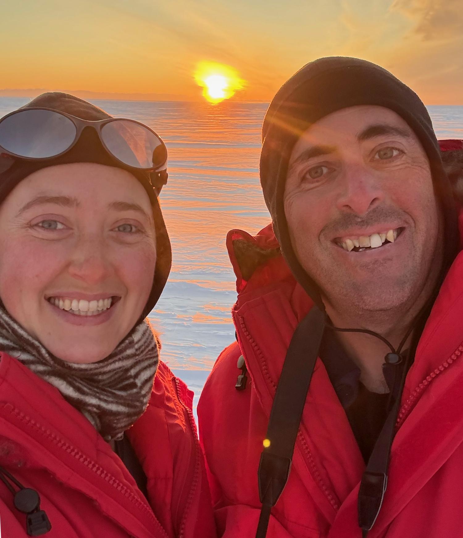 portrait of Kara Hartig and John Cassano in Antarctica
