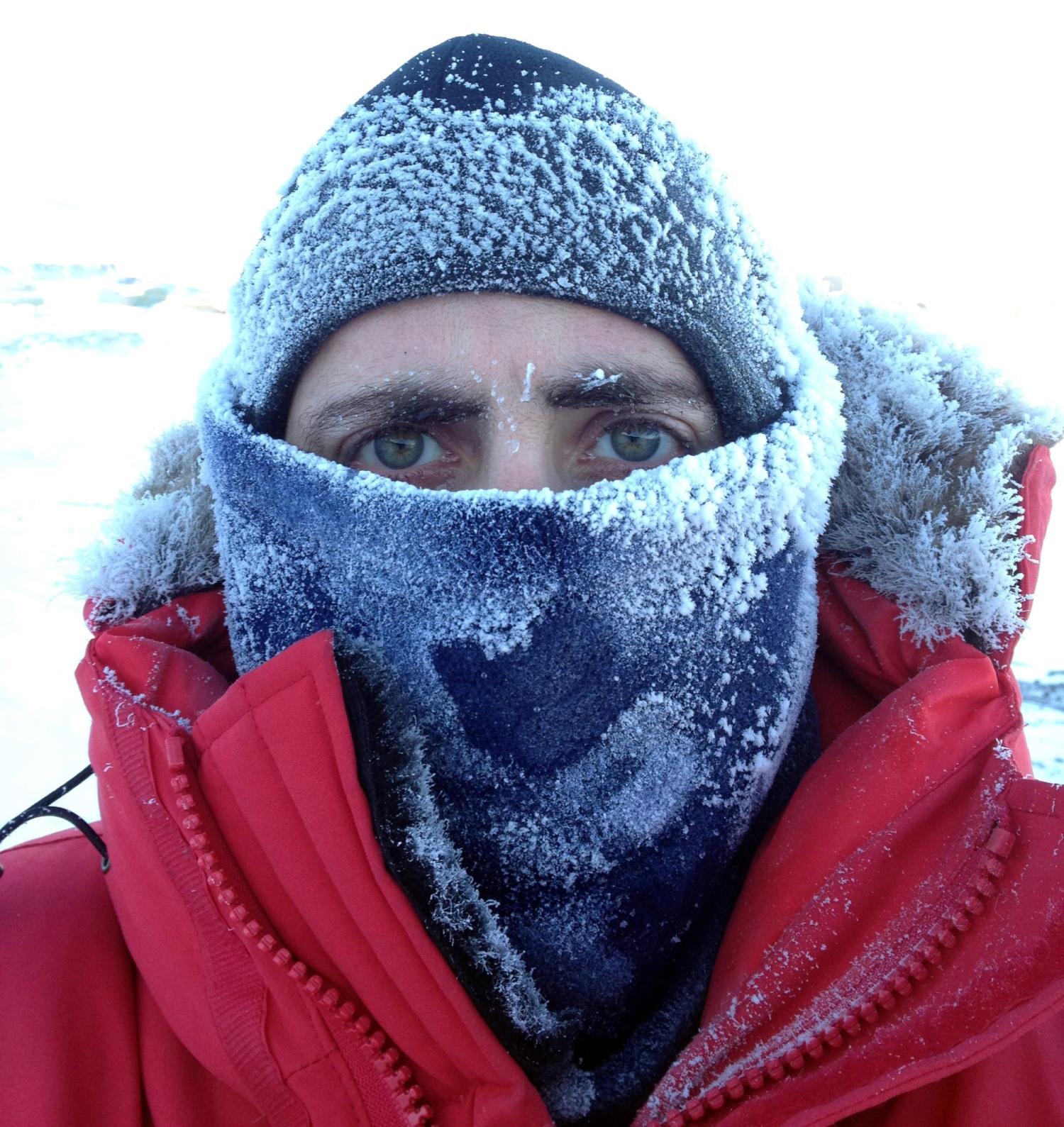 portrait of John Cassano wearing frost-covered cold weather gear