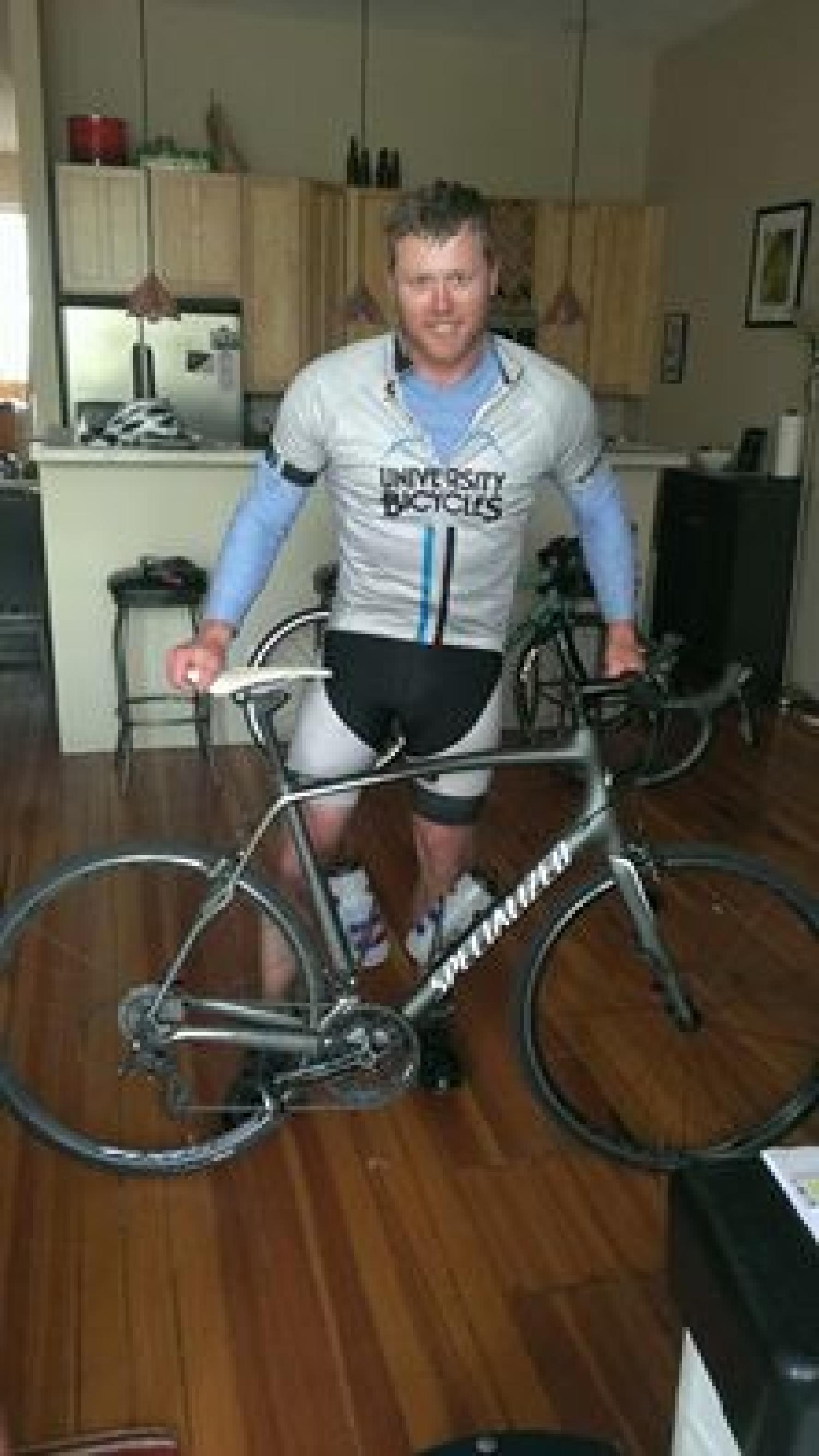Henry Prescott with his new Specialized Roubaix, which he’ll ride across the continent.
