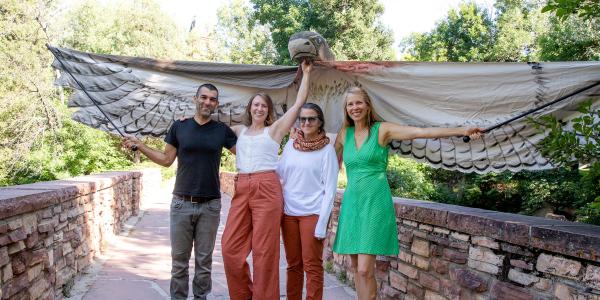 Group photo with bird costume