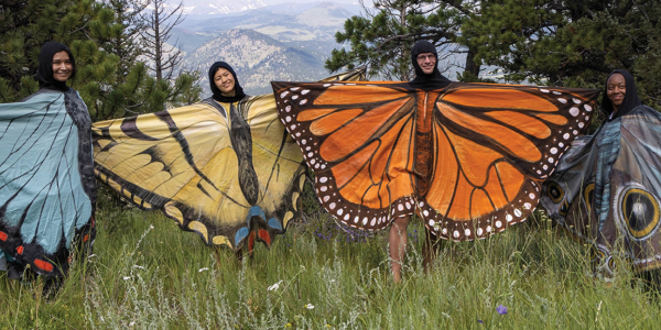 Four adults dressed as butterflies