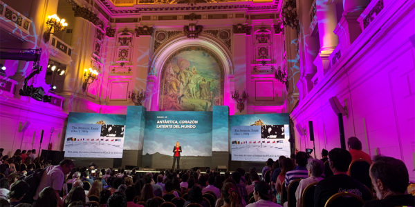 Cassandra Brooks speaking at the Futures Congress in Santiago, Chile, in 2019. “I never dreamed I’d give such a talk!” Brooks says. Photo courtesy of Cassandra Brooks. 