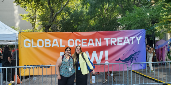 Emily Nocito (left) and Virginia Weiskopf (right) at a Greenpeace event.