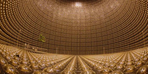 Interior of the Super-Kamiokande observatory, which detects neutrinos in the T2K Experiment.