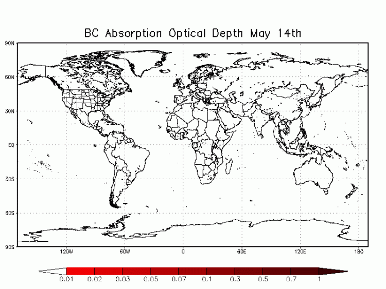 animation of projected worldwide spread of atmospheric soot following a limited nuclear war between Pakistan and India. (Animation republished with permission of Alan Robock, professor of environmental studies at Rutgers University.)