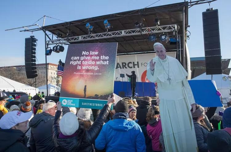 People opposed to abortion gather at the Washington Monument during the 2017 March for Life rally in Washington, D.C.