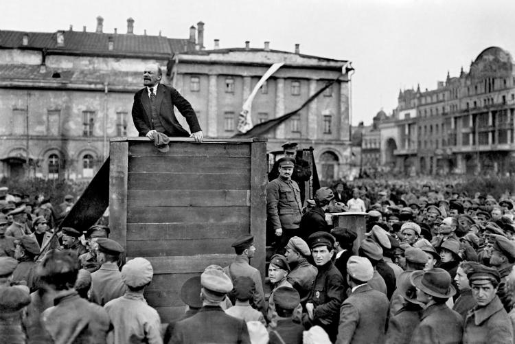 Vladimir Lenin giving a speech