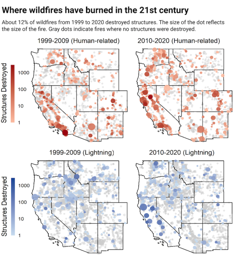 Graph that shows where wildfires have burned in the 21st century