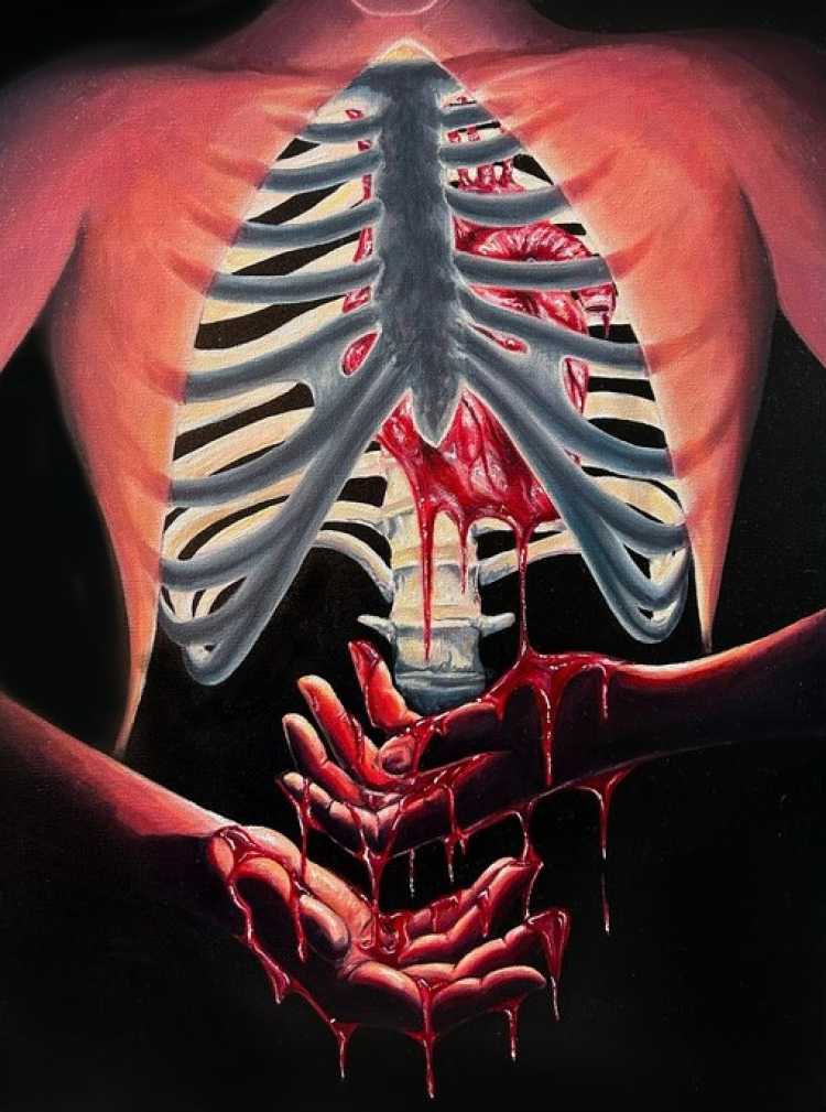Illustration of hands and ribcage