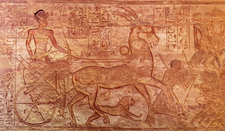 Stone bas relief showing Ramses II