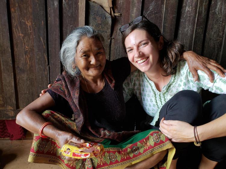 Tracy Fehr with woman in Gorkha, Nepal