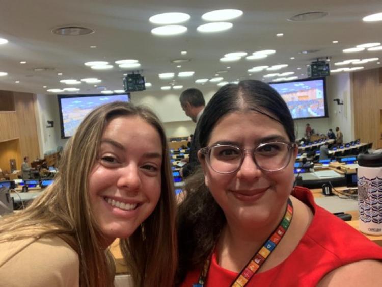 Virginia Weiskopf (left) and Emily Nocito (right) at United Nations Headquarters in New York City 