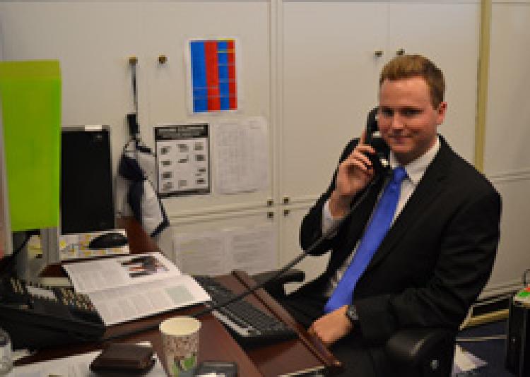 Duncan Yost working the phone in Congressman Mike Coffman’s office. 