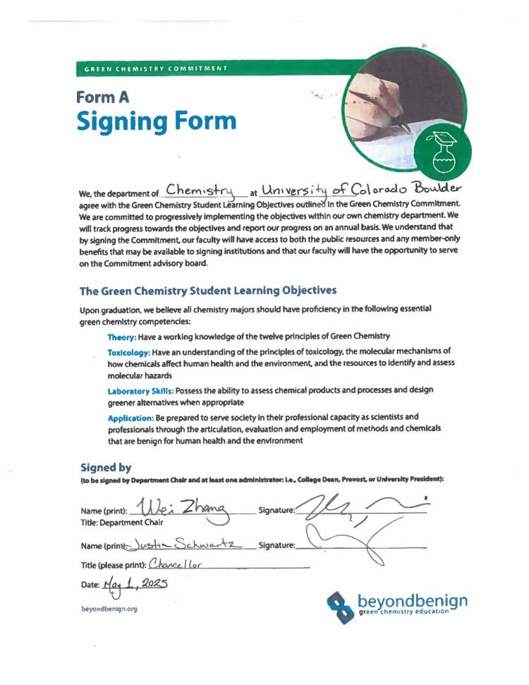signed Green Chemistry Commitment form