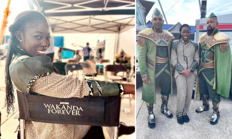 Aba Arthur on set of Black Panther: Wakanda Forever