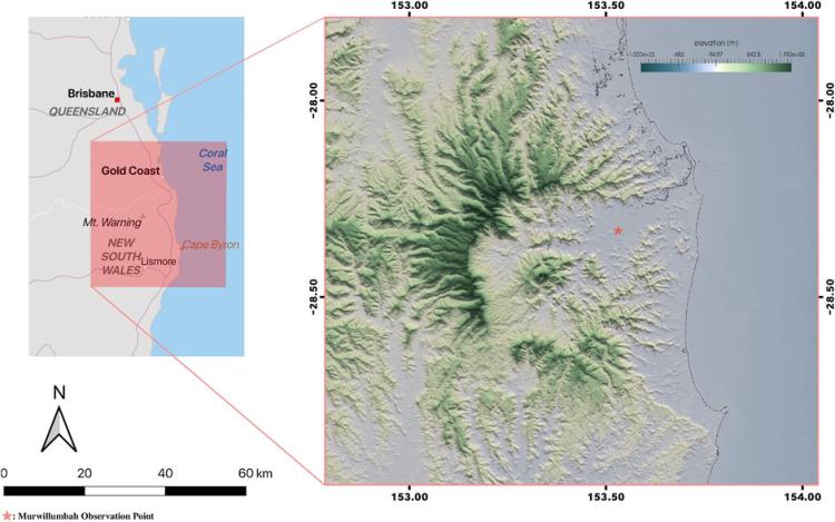 Region of study is the Tweed River Caldera, the remnants of a collapsed volcano in north-east New South Wales and south-east Queensland, Australia.