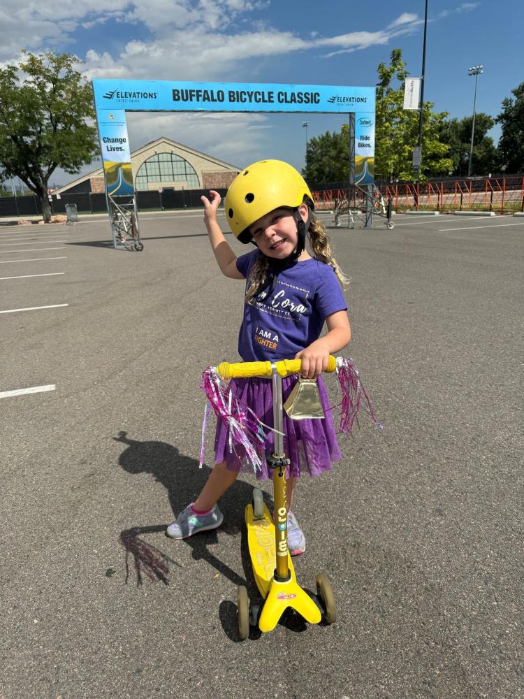 Cora Beaver on a scooter
