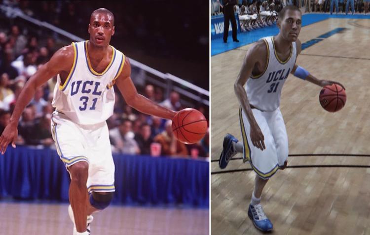 Ed O'Bannon playing for UCLA and in video game likeness
