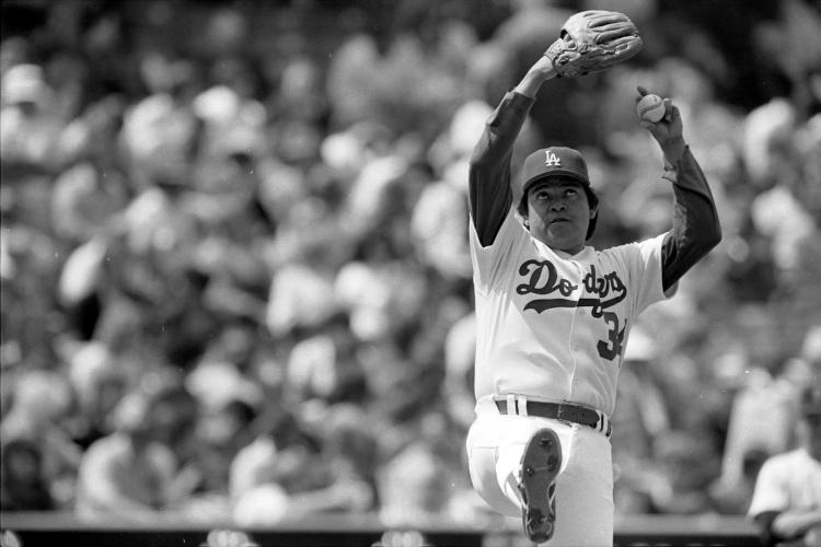 Fernando Valenzuela wining up for a pitch